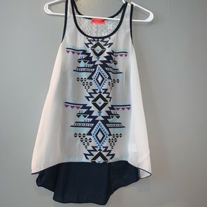 Tribal patterned, white racer back tank top